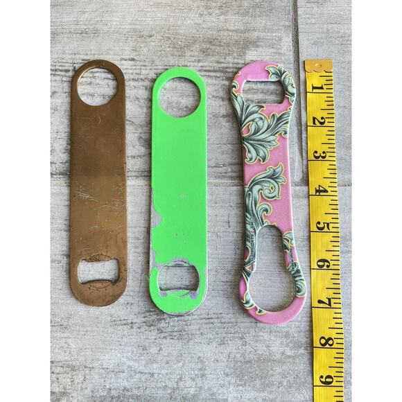 Lot Set of 3 Stainless Steel Beer Bottle Opener Bar Blades Gold Neon Pink Floral - Picture 2 of 3